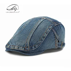 Four Seasons Vintage Beret Men Hat Women British Splayed Stitch Washed Denim Cap Front Outdoor Fashion M545