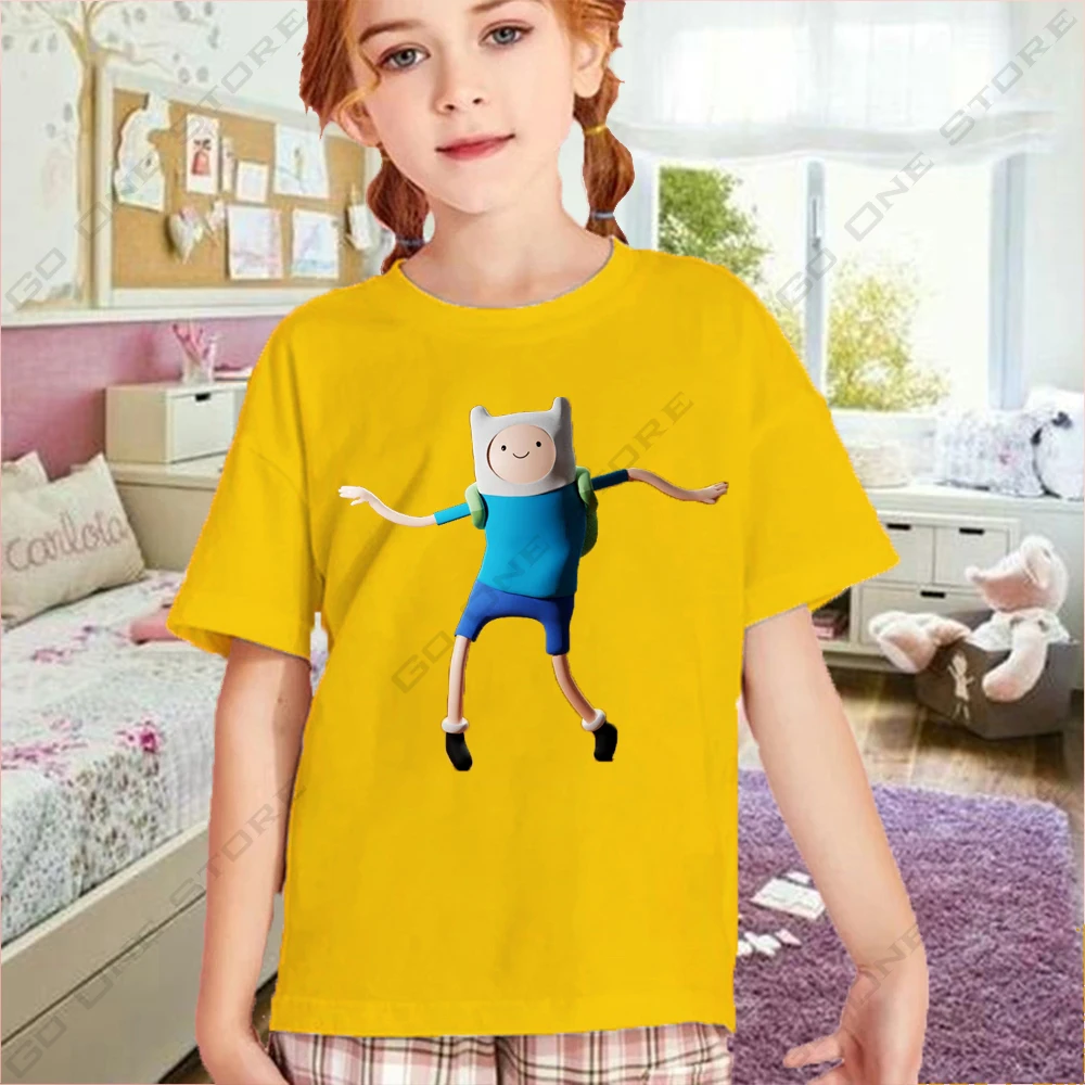تي شيرت للأطفال مطبوع عليه Adventure Time Finn للأولاد والبنات من القطن تي شيرت أمريكي عتيق بأكمام قصيرة ورقبة دائرية
