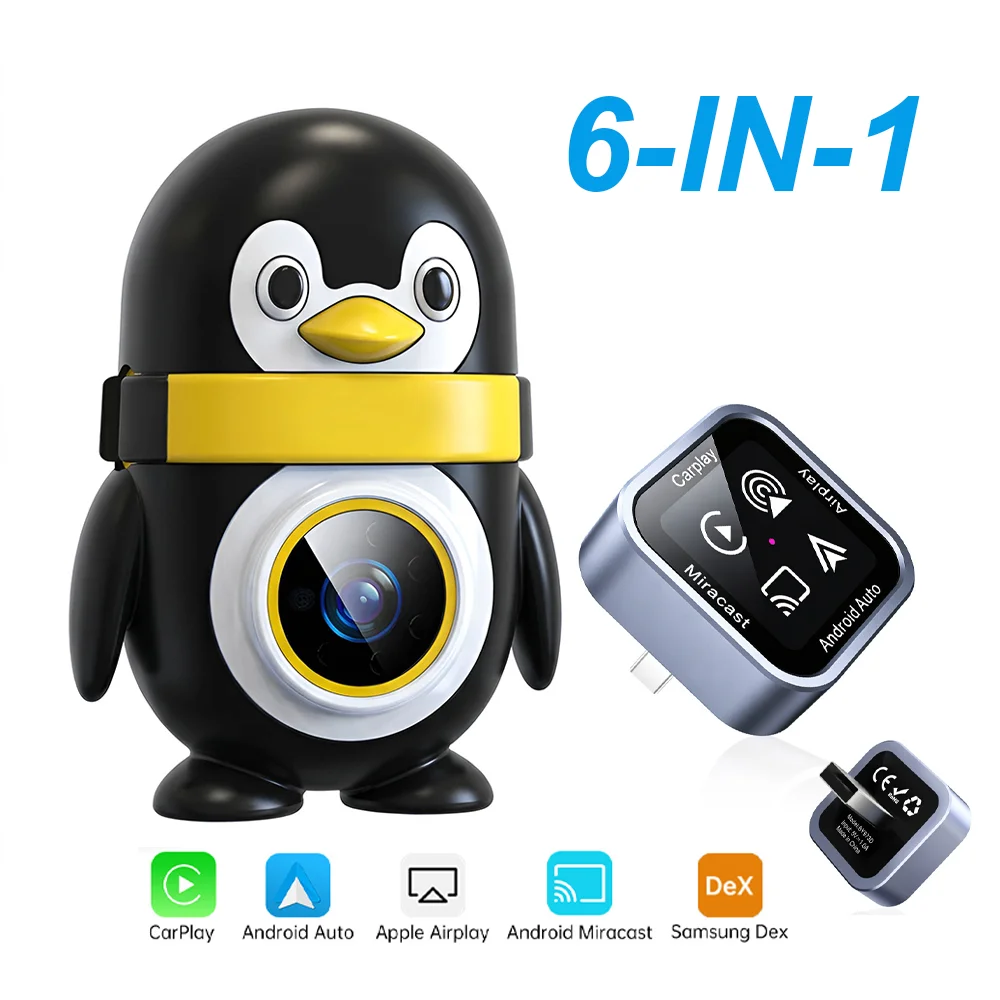 1080P Cabin Care Baby Car Camera  6-in-1 Wireless CarPlay Adapter USB CarPlay Box For Android Auto AirPlay Miracast Samsung Dex