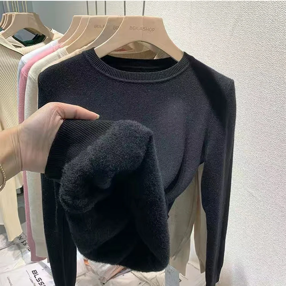 Thicken Velvet Turtleneck Sweater Women Korean Fashion Lined Warm Sueter Knitted Pullover Slim Top Winter Jersey Knitwear Jumper