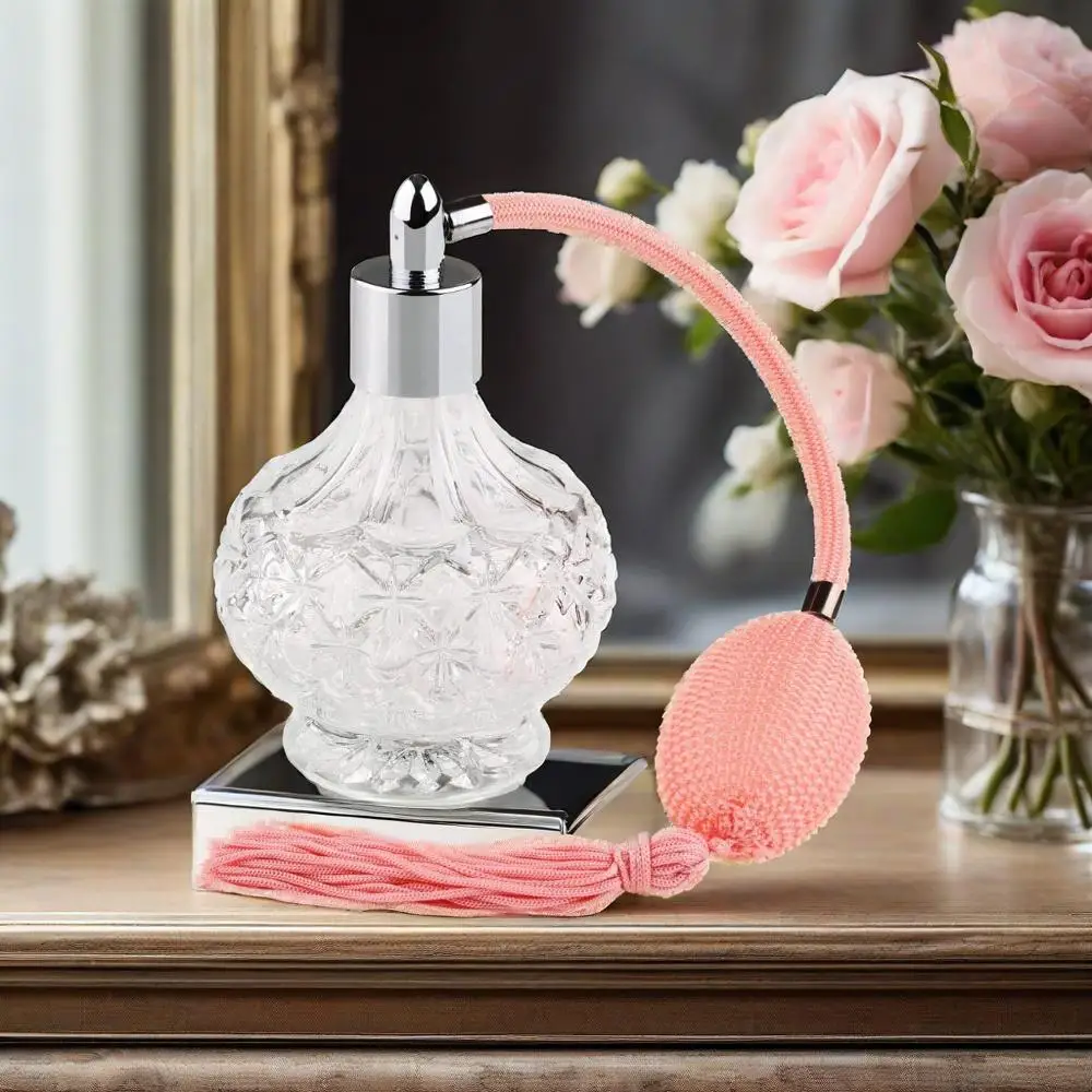 

80ml Clear Glass Perfume Refill Bottle–Long Tube Spray Pump with Tassel–Refillable Empty Atomizer for Fragrance & Oil Home Decor