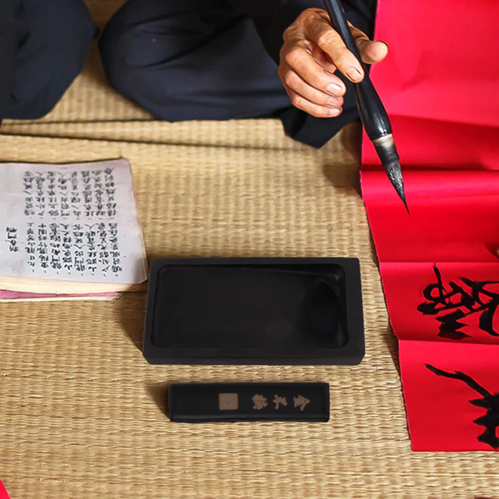 

2 Pieces 5 Inch Rectangular Inkstone Ink Stick Set Calligraphy Accessory Painting Plate Writing Tool Student Gift