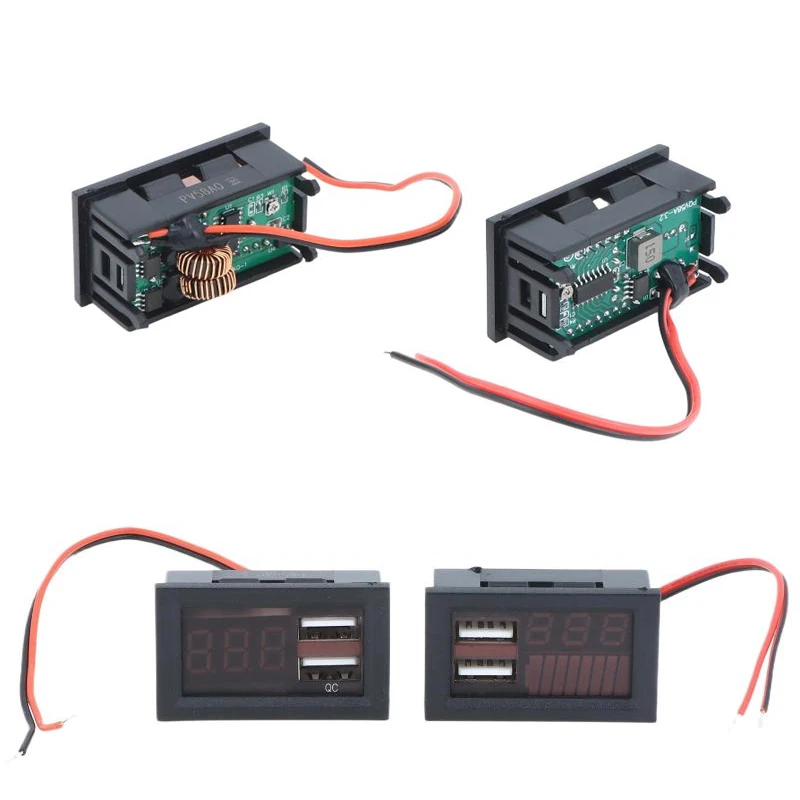 ABS Plastic Dual USB LED Digital Voltmeter Realtime Battery Capacity Display Fast Charging For Car Motorcycle RV Boat DIY