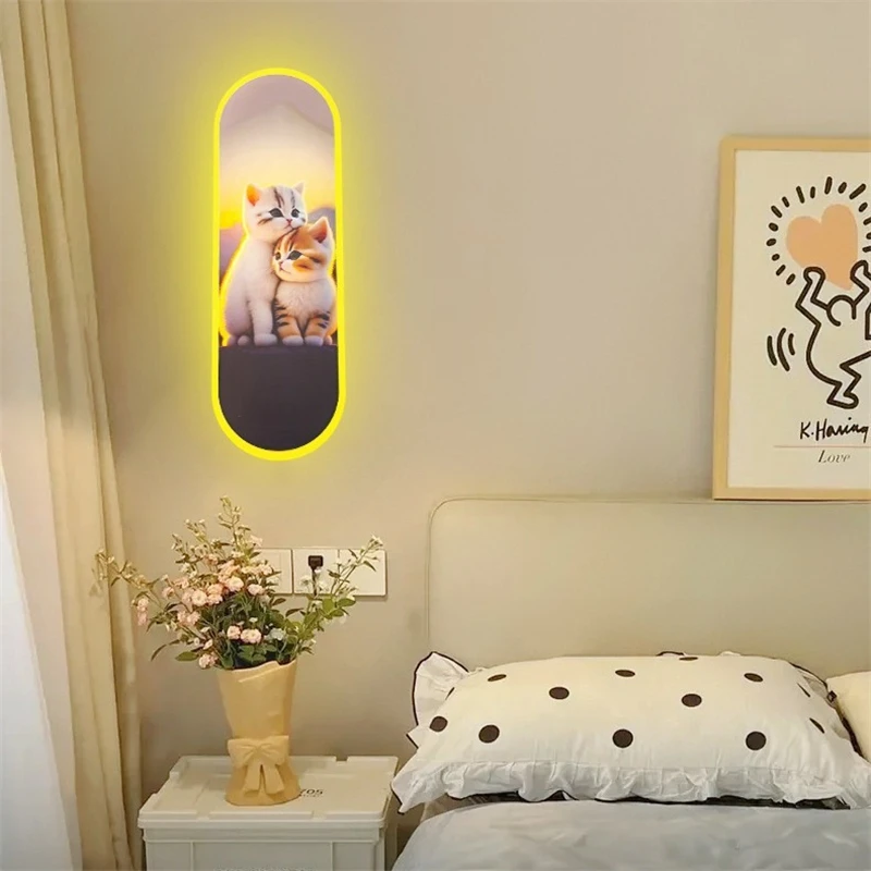 Creative Minimalist Wall Lamps Nordic New Designer Children's Room Acrylic Cartoon Cat Wall Lamp Modern Living Room Decor Lights