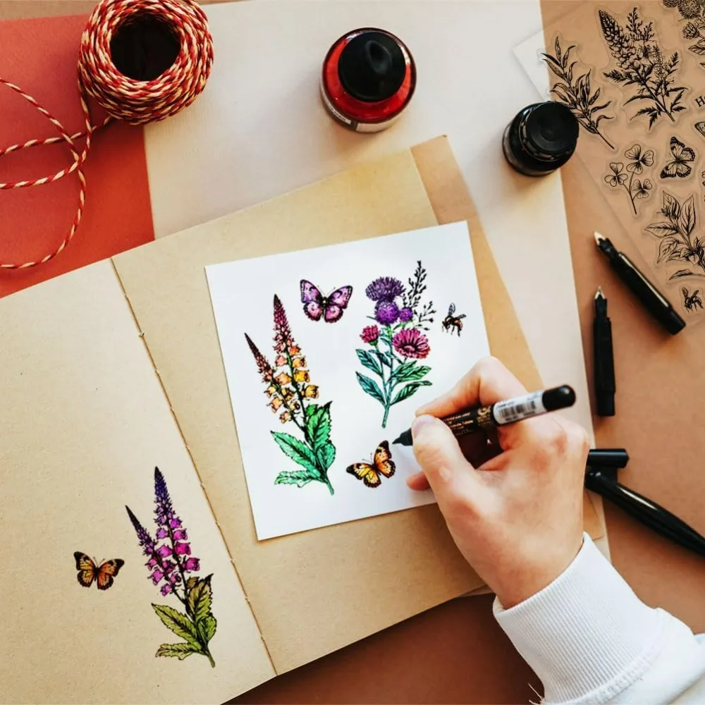 Flower Branch Plant Clear Stamps for Cards Making Flowers and Grass Silicone Clear Stamp Seals Transparent Stamps for DIY