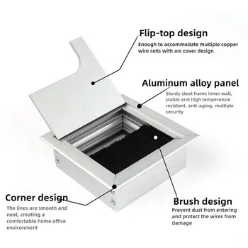 1 ks hliníkové slitiny PC stůl obdélníkový drát kabelová průchodka kancelářský stůl kryt otvoru zásuvky s černým kartáčem čtvercový 8 nejlepší prodej kryt otvoru na stole - №7