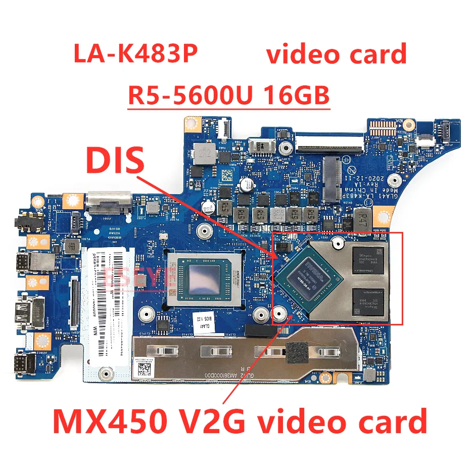 

LA-K483P For Lenovo ideapad 5 Pro-14ACN6 Laptop Motherboard FRU 5B21E22888 With R3 R5 R7 CPU 8G 16G RAM UMA 100% Fully Tested