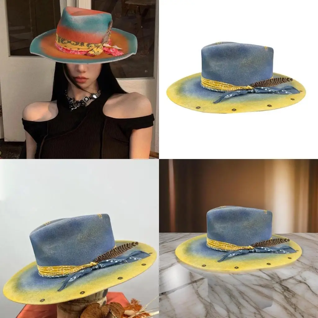 

R1WE Vintage Homburg Panama Hat Victorian Age Western Hat Top Hat for Dinner Outdoor Casual Wear