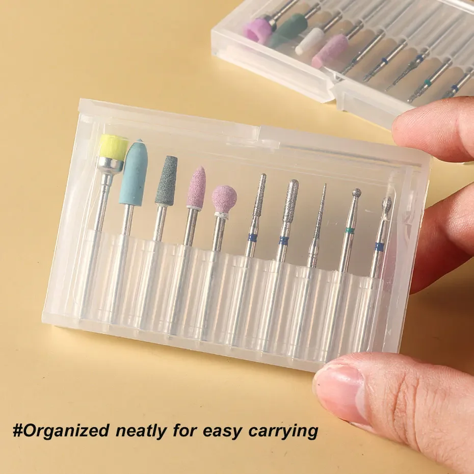1 Box Diamond Drill Bit Nail Files Set Cuticle Burr Milling Cutter For Manicure Portable Dust Clean Brush Nails Polishing Tools
