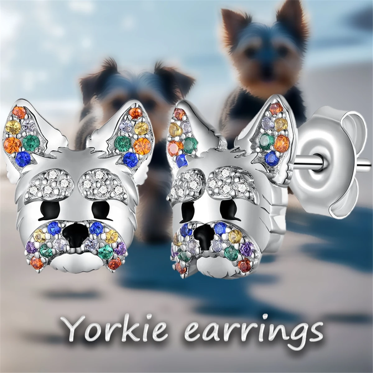 Cute Colorful Rhinestone Yorkshire Earrings Exquisite Women's Cartoon Pet Dog Memorial Jewelry Dog Lover Perfect Holiday Gifts