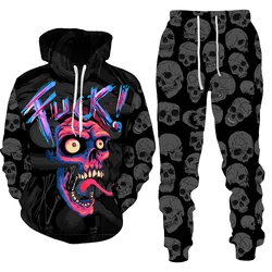 New Punk Skull 3D Print Men Women Tracksuit Set Fashion Casual Hoodie+Pants 2 Piece Sets Hip Hop Pullover Streetwear Clothes