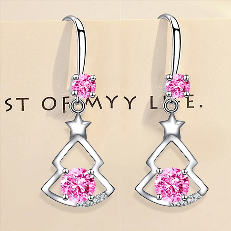 KOFSAC Exquisite Hollow Crystal Christmas Tree Drop Earrings For Women 925 Sterling Silver Jewelry Multi-colour Zircon Earring