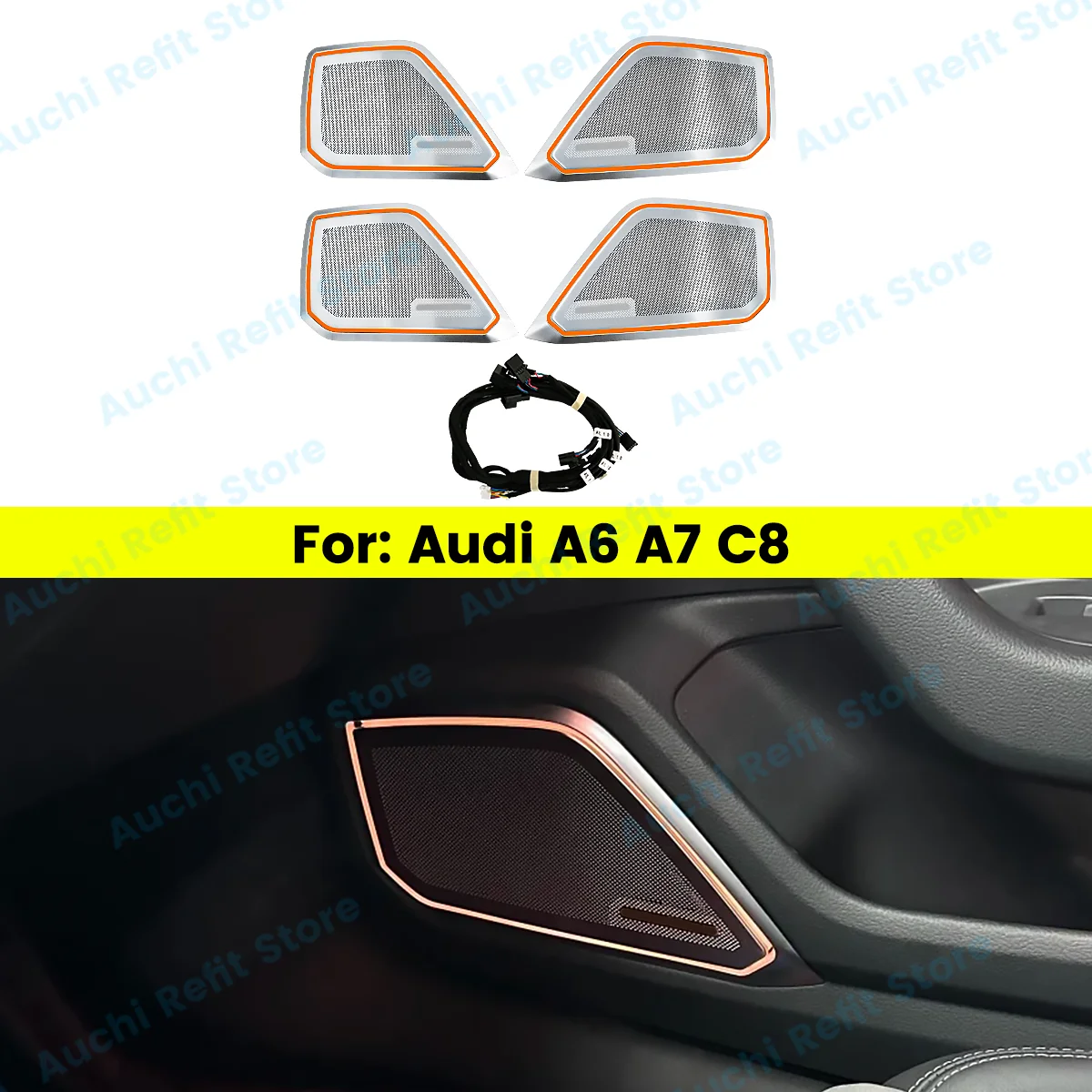 32 Colours Car LED Speaker Cover For Audi A6 A7 C8 RS6 RS7 Auto Door RGB Horn Cover Decorative Lamp Ambient Light Modified Parts