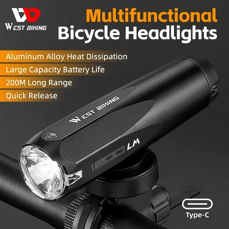 WEST BIKING Bicycle Headlights 600/900/1200LM Intelligent Light Sensing Front Light Dual Mount Type-C Rechargeable Flashlights