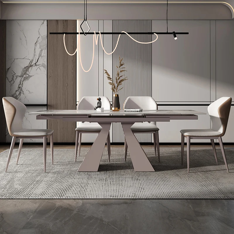 

Table and chair combination: modern, simple, light, luxurious, rectangular, retractable dining table, household dining table