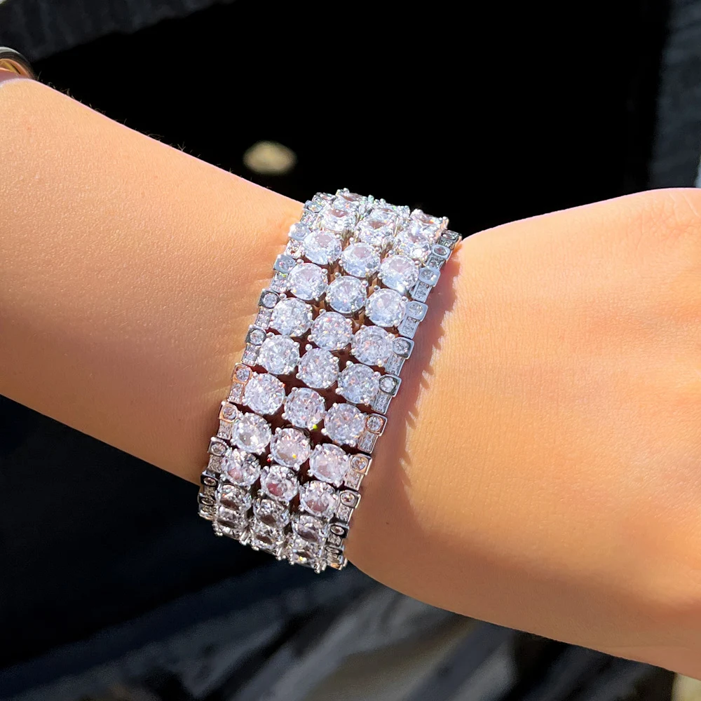 CWWZircons Super Luxuriöses Glänzendes Mehrschichtiges Rundes CZ Statement Breites Großes Armband für Damen Hochzeit Party Schmuck Großhandel S0249 – Detail 6