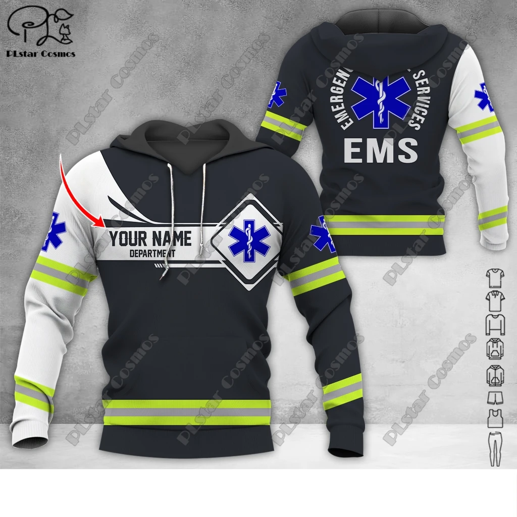 Custom Name EMS Emergency Medical Service Uniform 3D Printing Hoodie Street Women Men Pullover/Sweatshirt/Zip Hoodie A1