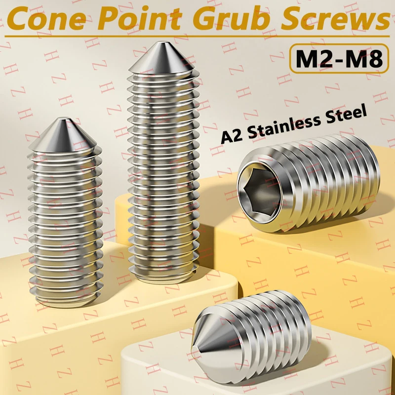 U+ M2-M8 Cone Point Grub Screws A2 Stainless Steel Hex Socket Set Screw DIN 914（Minimum order 10 pieces）
