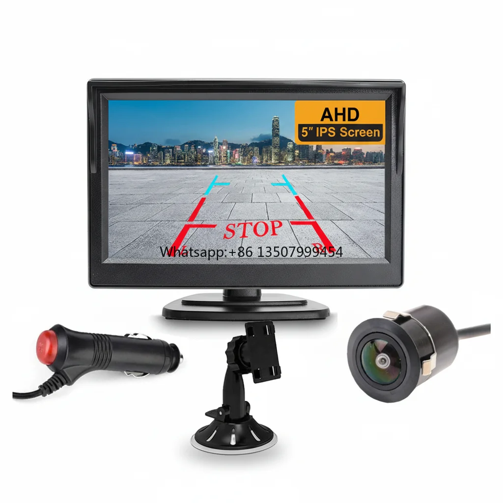 5 Inch AHD Screen Car Monitor with 1080P Fisheye Lens Rear View Backup Camera Night Vision Waterproof Car Charger Plug and Play