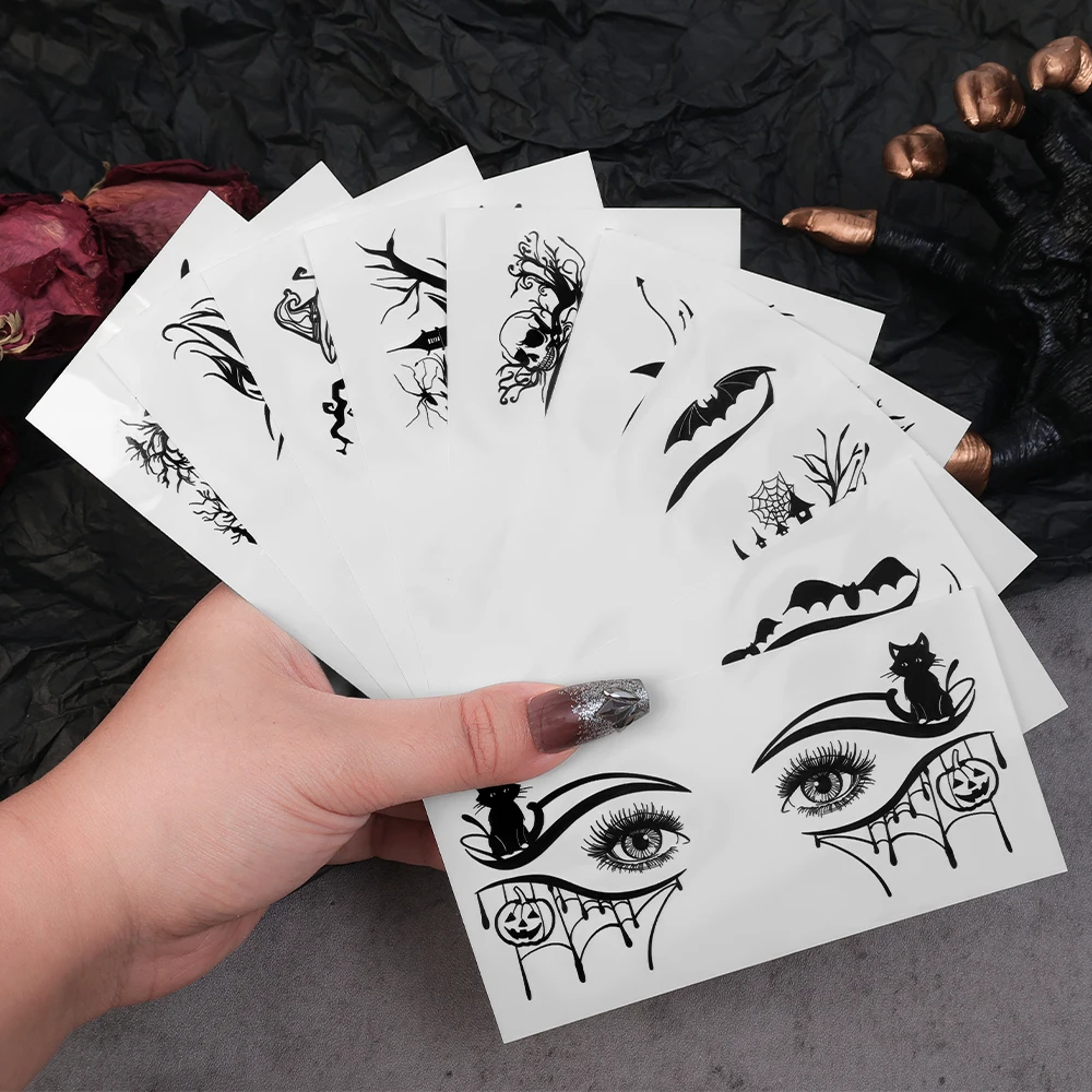 Halloween Eye Corner Tattoo Sticker 10Sheets/set Waterproof Long Lasting Pumpkins Kittens Trees Spiders Pattern Temporary Tattoo