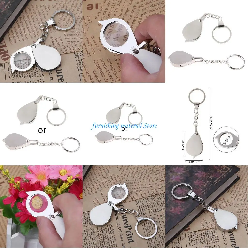 

Y5GD 10X Portable Folding Magnifier for Key Chain Loupe Metal Antique Magnifier Keyri