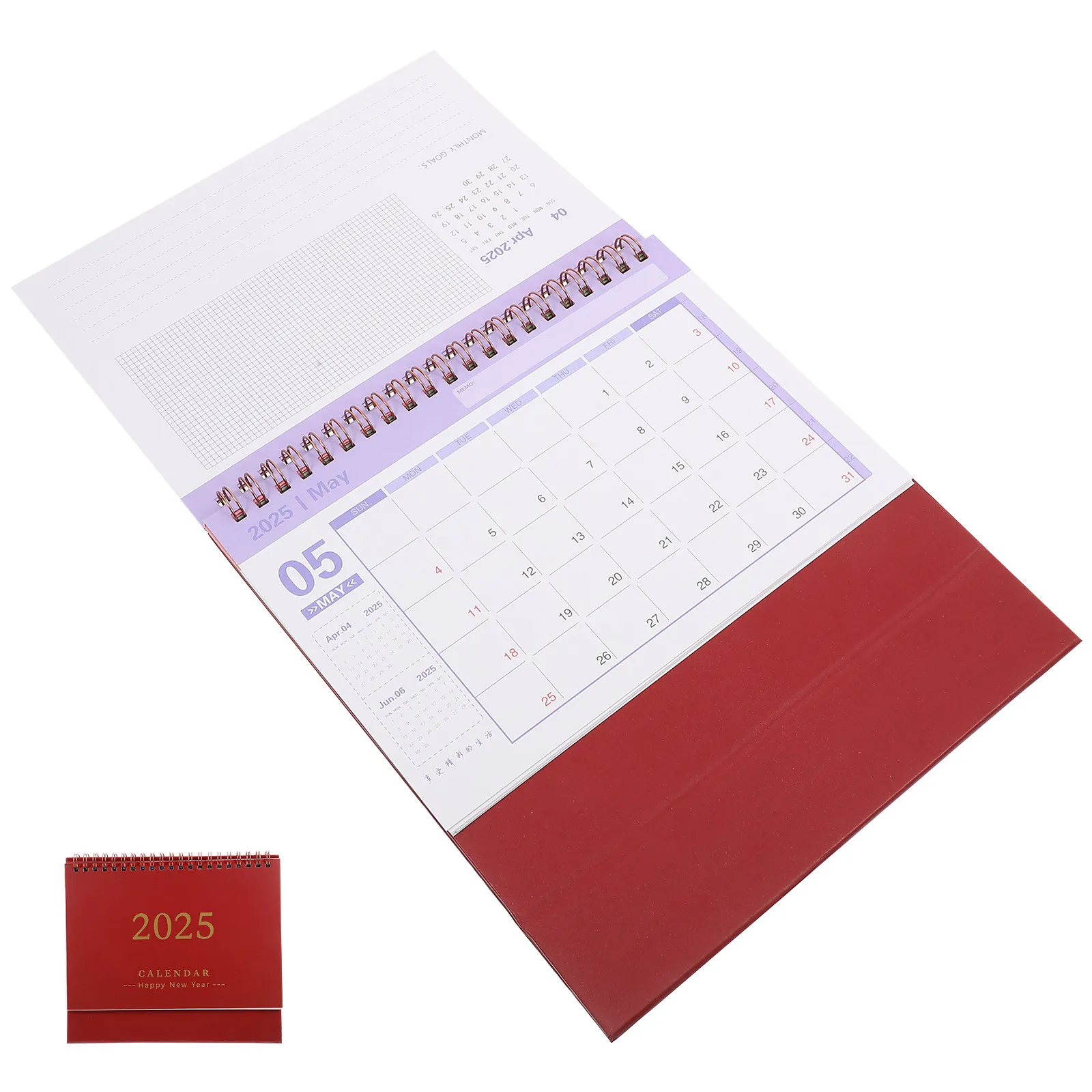 

Mini Desktop Calendar English Version Office Desk Calendar Spiral Free Sturdy for Gifting Home