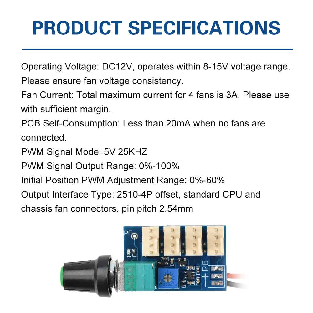 DC 12V 4 Channel 4 Wire Fan Speed Controller Pwm Motor Speed Controller  Knob Adjustment Can Be Turned Off Motor Speed Controlle