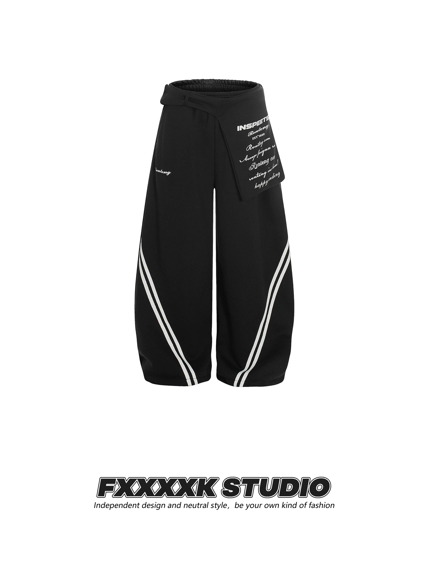 

FXK Original American Trendy Brand Loose Letter Wide Leg Pants Casual Trousers Striped Color Blo Hip Hop Loose Fit Trousers