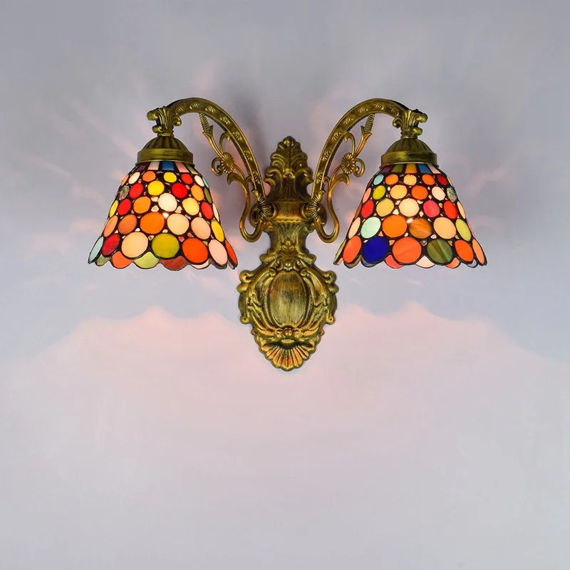 

Retro Colored Resin Round Glass Handmade Bohemian Wall Lamp Tiffany Double Headed Led Wall Lamp