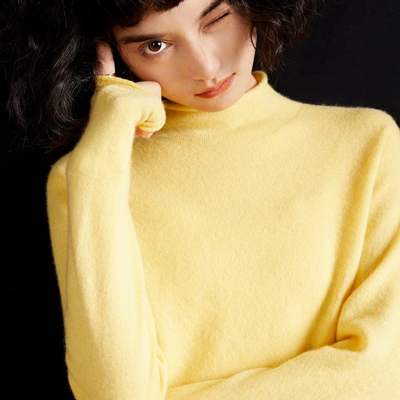 First line ready to wear soft glutinous cashmere semi high neck women's pullover versatile solid color wool knitted sweater top