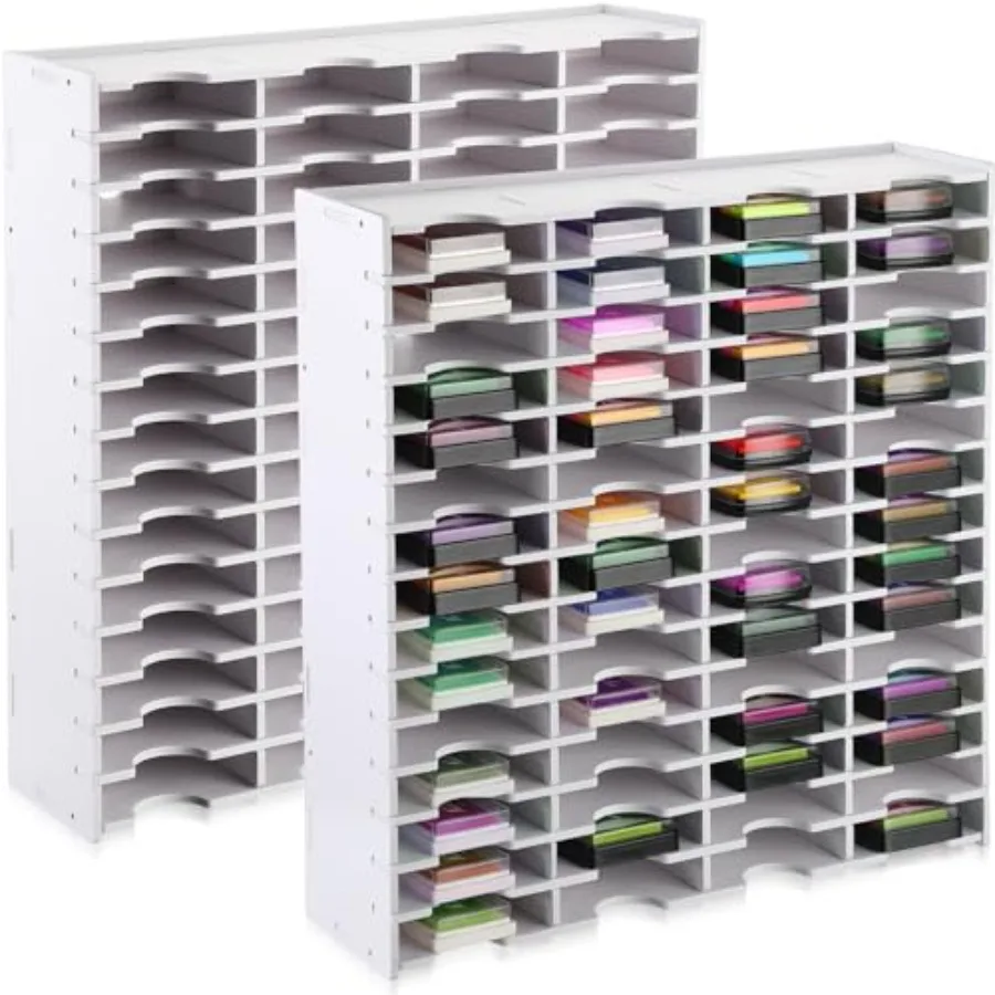 

Pack 60 Grids Ink Pad Storage Holder Stamp Organizer Ink Pad Stamp Holder Storage Rack for Home Office Crafts School Supplies W