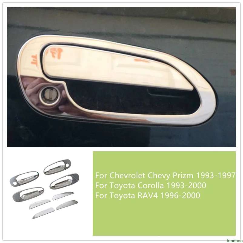 

FUNDUOO Chrome Stickers Car Door Handle Cover Trim Styling Accessories For Toyota Corolla RAV4 Chevrolet Chevy Prizm