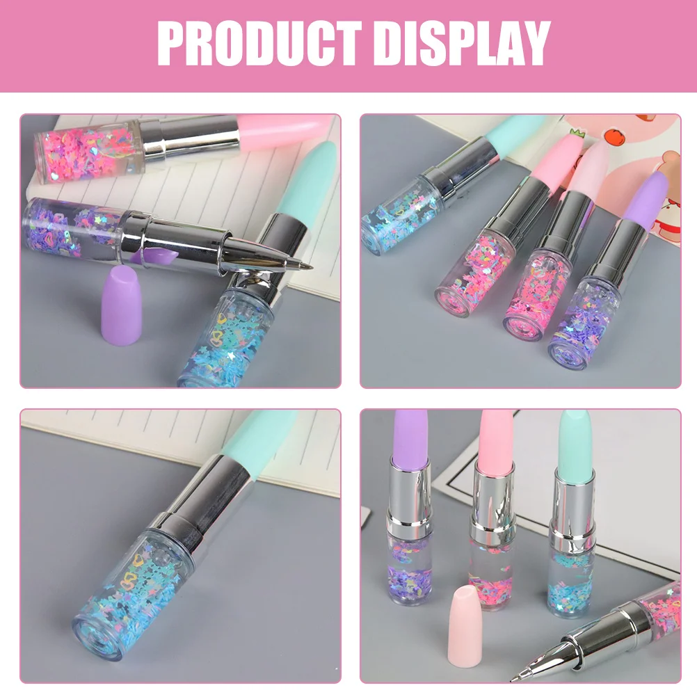 4Pcs Lipstick Shaped Pens Liquid Sand Colorful Gel Ink Ballpoint Pens Smooth Writing Creative Party Favor Gifts