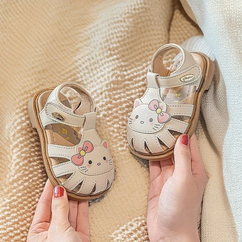 

Милая мягкая повседневная обувь в стиле аниме «Hello Kitty» Kawaii Sanrio, новые летние милые сандалии, тапочки принцессы, милые подарки для детей