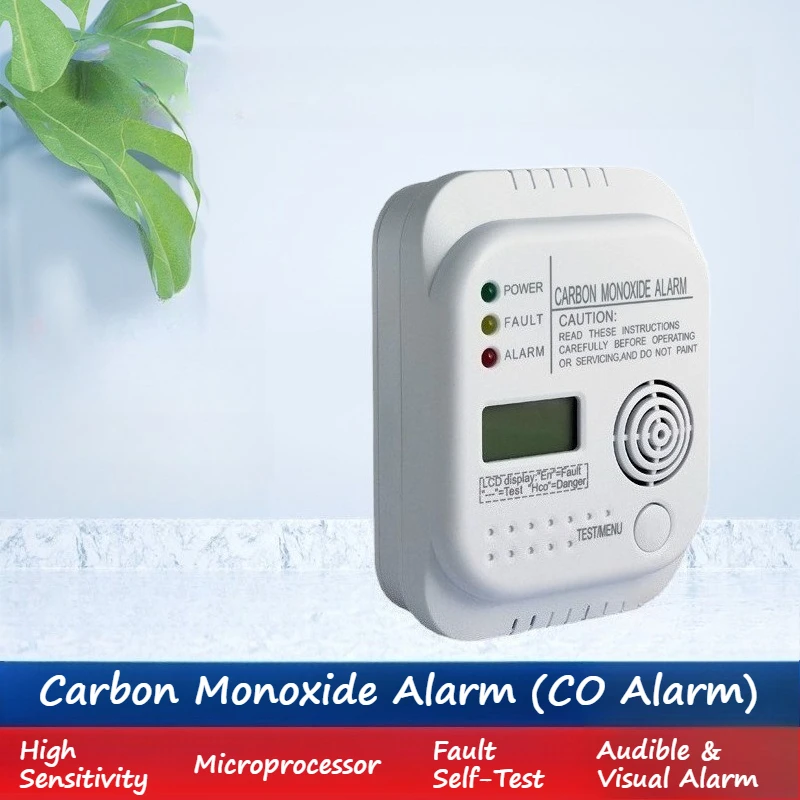 LCD Display Carbon Monoxide Alarm, 24H Real-time Monitoring CO Detector with Sound & Light Alarm, Home Safety Gas Sensor