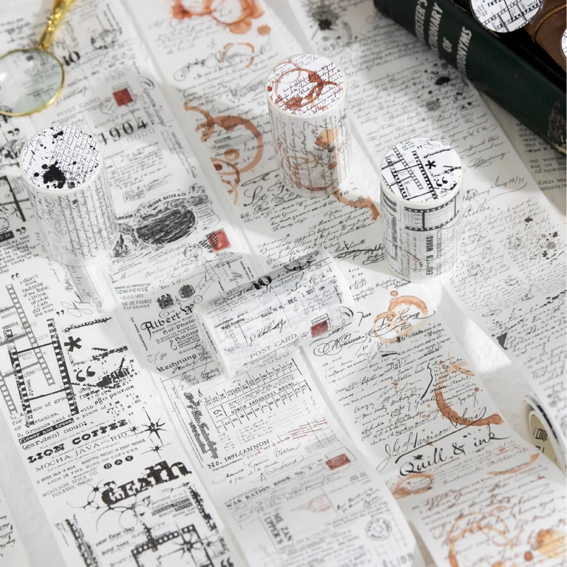 70 mm * 200 cm/Rolle Retro-Stil Text Manuskript Thema Washi Tape Collage Junk Journal Hintergrund Dekoration Aufkleber DIY Scrapbook