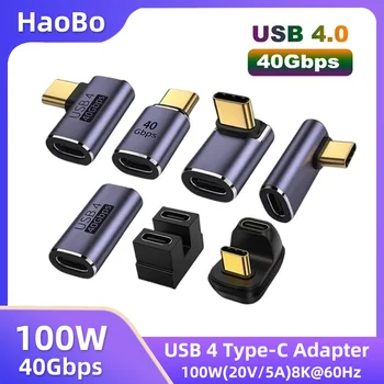 고속 충전 컨버터 USB C 데이터 어댑터, 맥북 8K60HZ 용, USB 4.0 40Gbps OTG C 타입 90 도 어댑터, 100W 5A