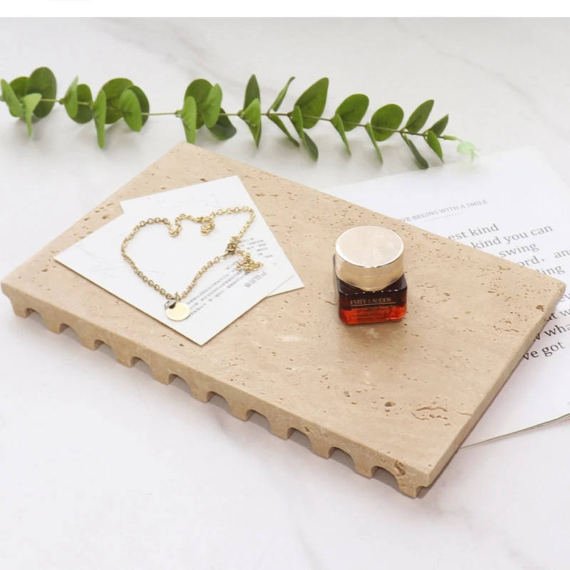 Wabi-sabi natural yellow cave stone square tray decoration Home hotel bathroom desktop storage Jewelry display