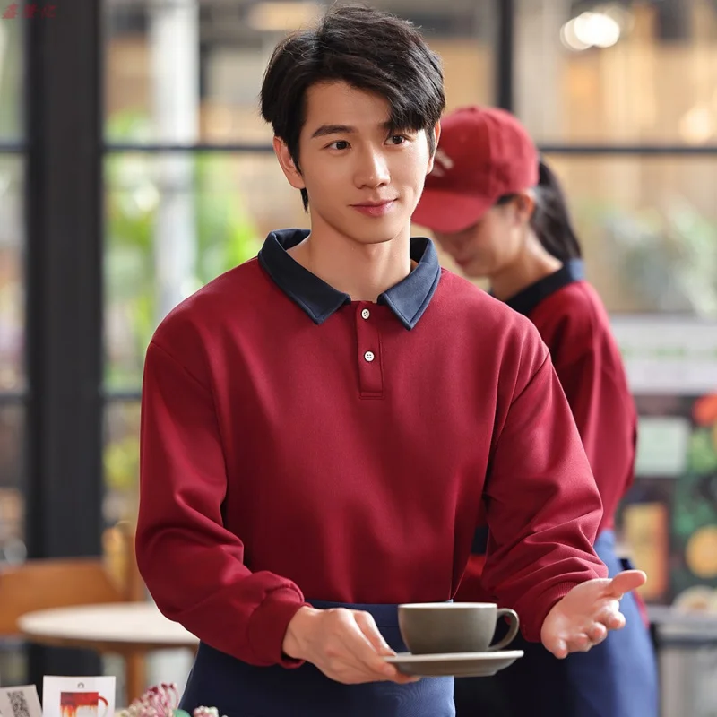 Comida rápida restaurante garçom outono trabalho uniforme bolo loja cafeteria panela quente restaurante hotel catering leite loja de chá funcionário l