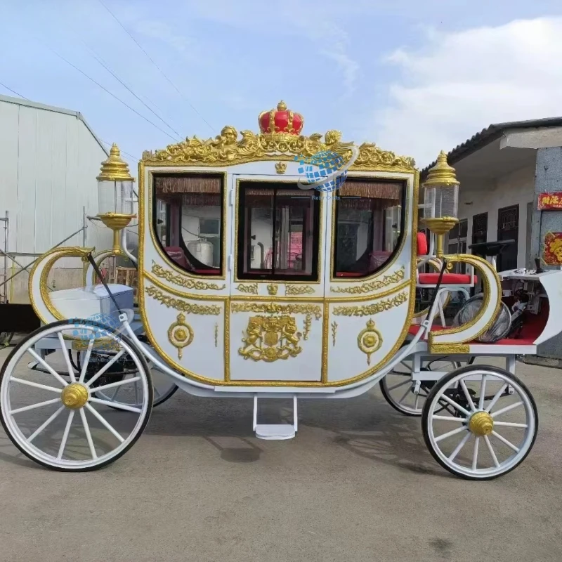 Carro de Cenicienta de princesa dibujado por caballos reales de boda sin caballo eléctrico dorado de lujo precio de carruaje de Papá Noel