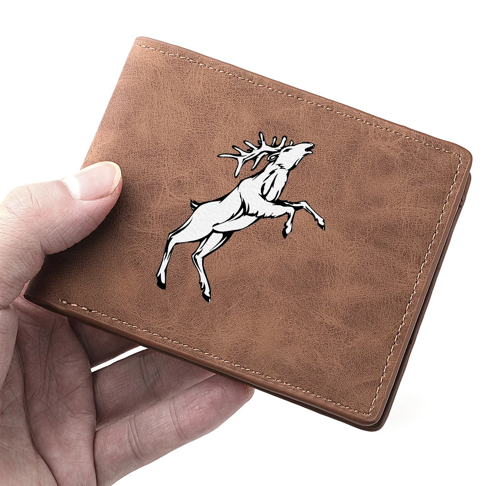 محفظة جيب للعملات المعدنية عالية الجودة بطبعة غزال للرجال، محفظة جلدية صغيرة كاجوال للأعمال