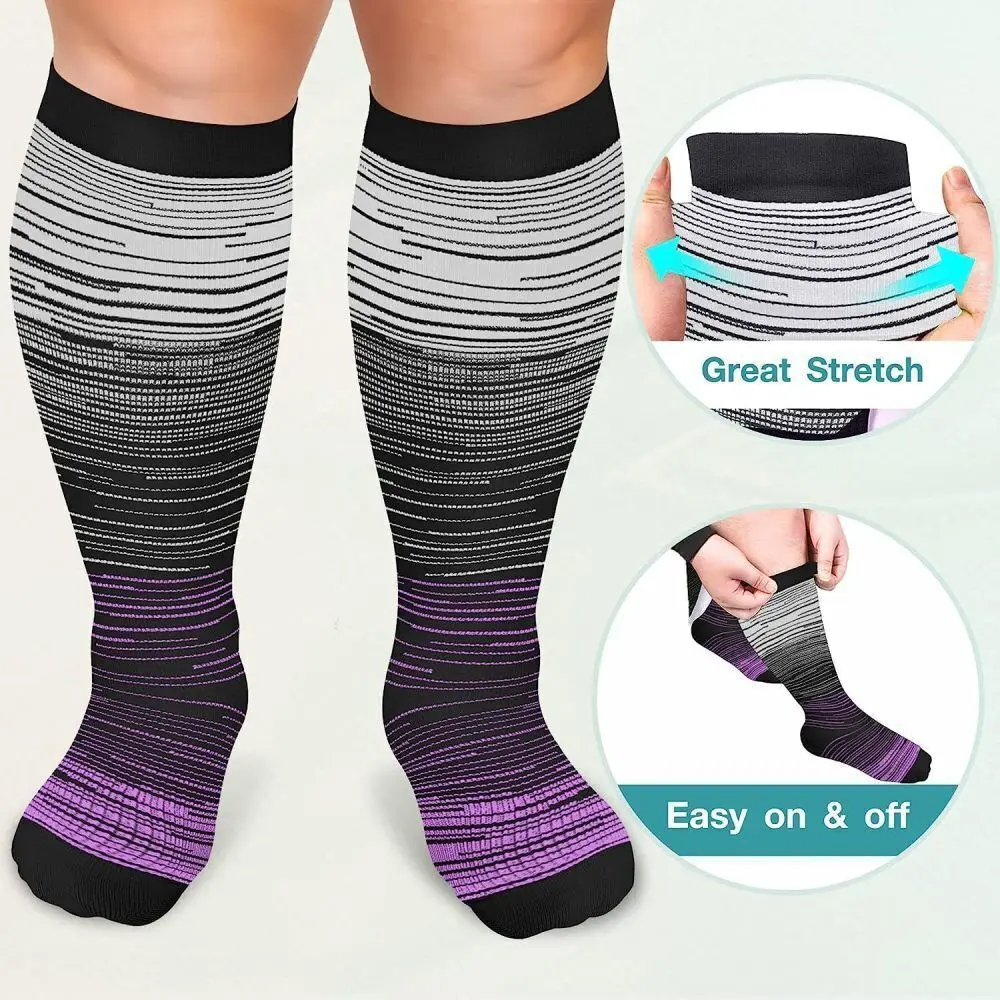 Women Men Plus Size  Compression Socks Wide Calf Leg 20-30 mmHg 2XL-6XL for Marathon Cycling Football Varicose Veins Stockings