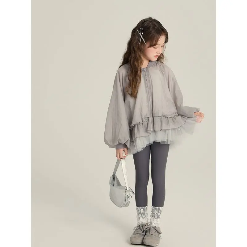 

Fashionable Princess Mesh Hem Jacket Puff Sleeve Top 2025 Girls' Summer New Korean Style