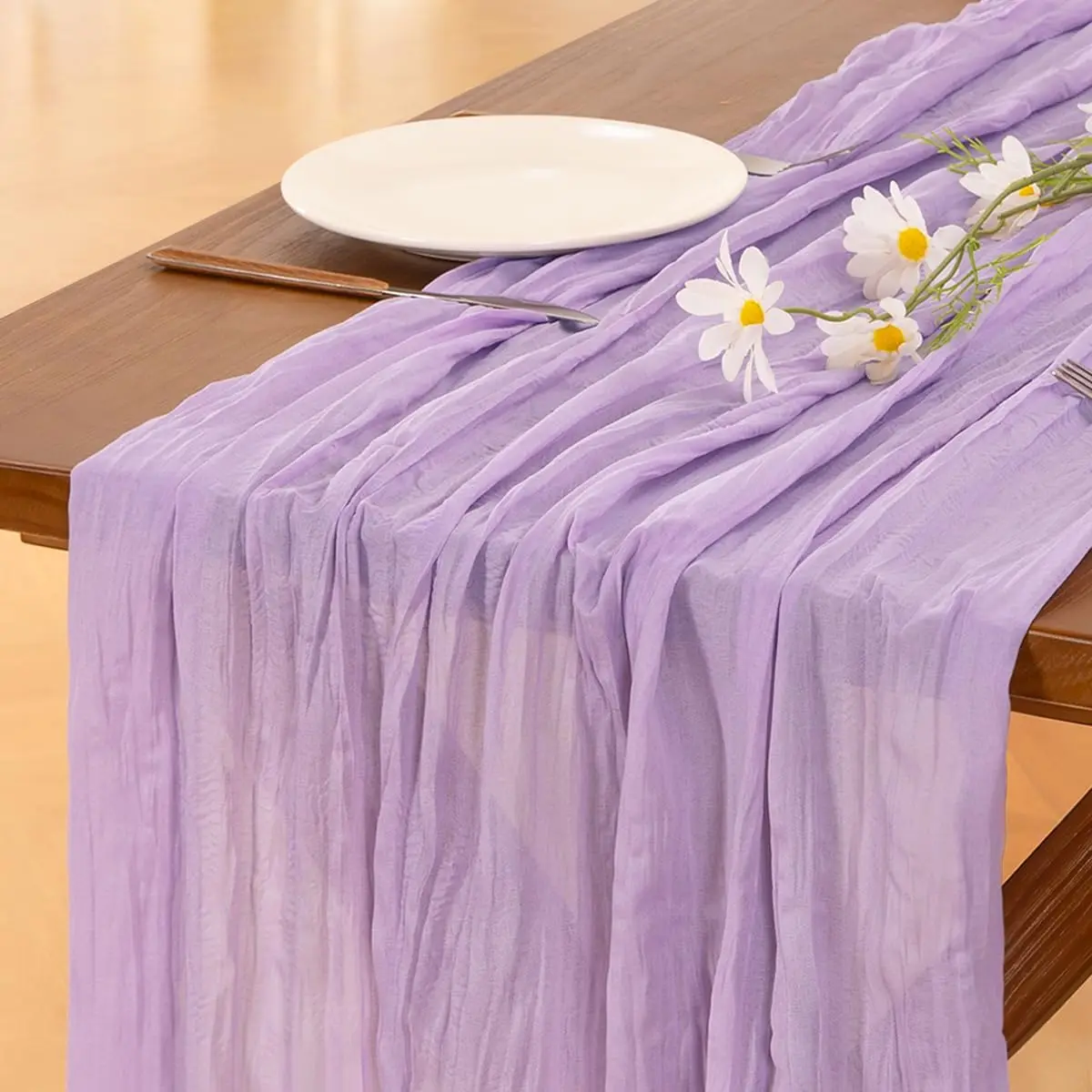 

Lilac Purple Lavender Easter Cheesecloth Table Runner Boho Rustic Gauze 120 inch 10FT Cheese Cloth Runner for Wedding Party