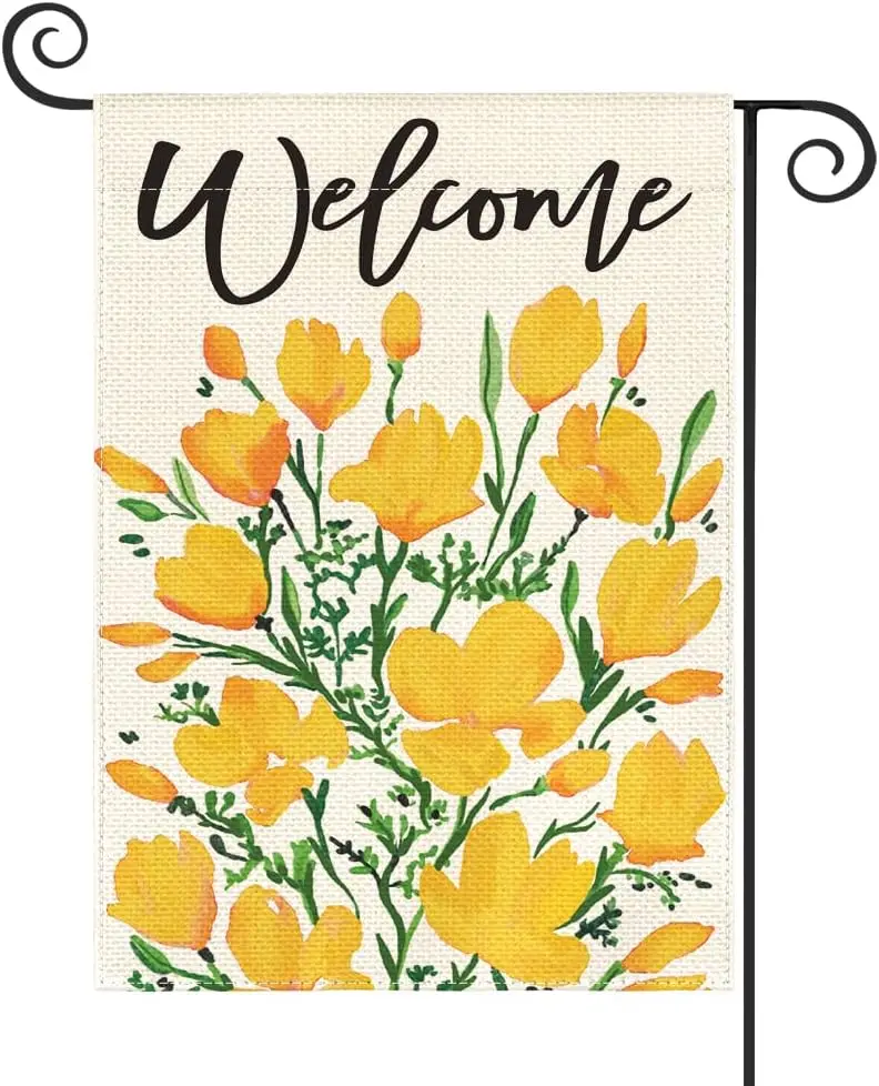 California Poppy Garden Flag 12x18 Inch Double Sided Outside, Spring Floral Welcome Yard Outdoor Flag