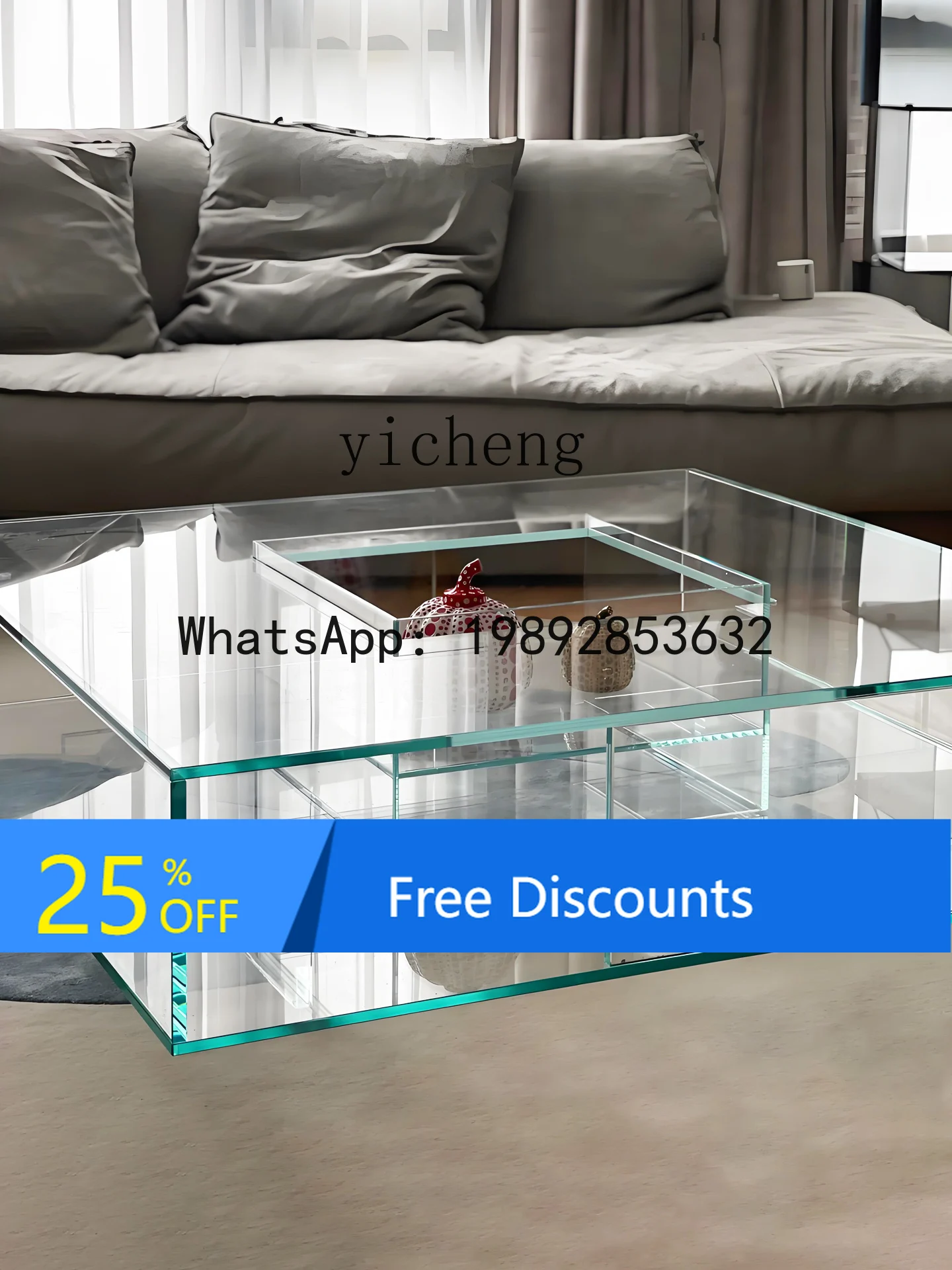 

X1 Minimalist Transparent Glass Coffee Table Living Room Home High-end Square Low Table