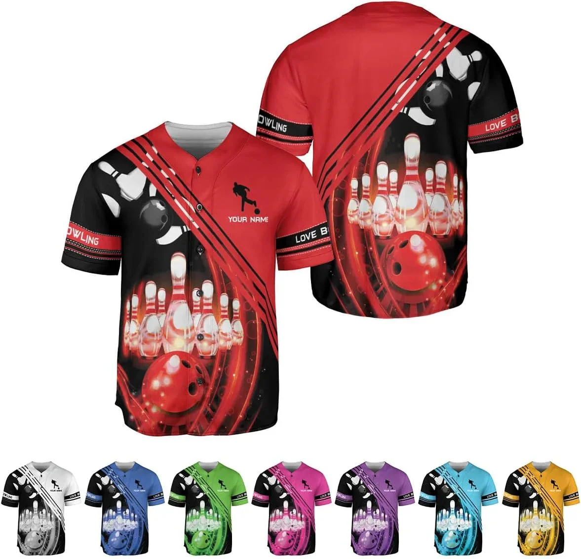 Personalized Red Bowling Ball 3D Print Summer Fashion Men's Baseball Jersey Unisex Street Hip Hop Baseball Shirt (8 colors) KZ20