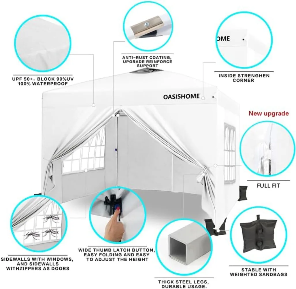 Pop-up Gazebo Instant Portable Canopy Tent 10'x10', with 4 Sidewalls, Windows, Wheeled Bag, for Outdoor/Wedding Parties,White