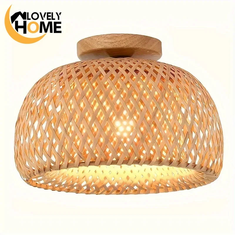 

Bohemian Hand-Woven Bamboo Ceiling Fixture E26/E27 Socket Semi-Flush Mount Lighting Fixture for Residential & Commercial Decor