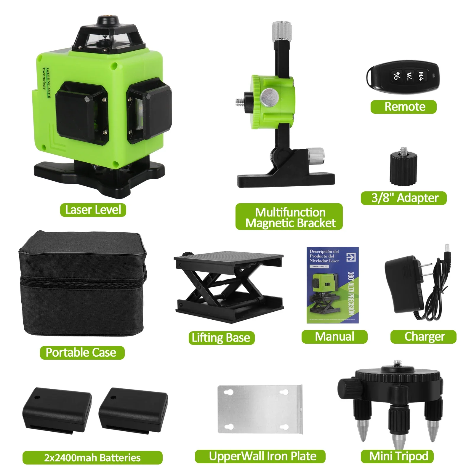 

4D 16 Lines Laser Level 360° Self-leveling Machine USB Rechargeable Lithium Battery Leveling Tool Vertical Horizontal